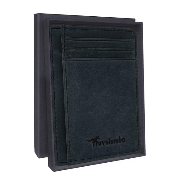 NEW Travelambo Front Pocket Minimalist 100% Leather Slim Wallet RFID Blocking - Picture 2 of 7